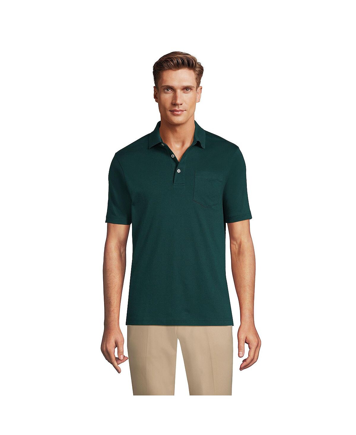 

Мужская супермягкая рубашка-поло Supima с коротким рукавом и карманом Lands' End