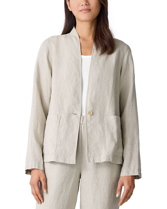 

Льняная куртка с высоким воротником Eileen Fisher, белый