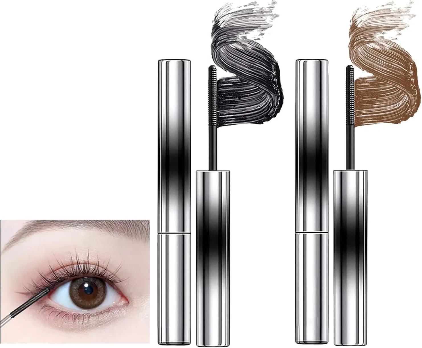 Тушь для ресниц 3D Curl Mascara Yomaxer водостойкая, набор 1 шт, 1.0 Count, черный+коричневый