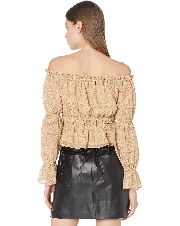 

Топ WAYF Portola Off Shoulder Long Sleeve Top, цвет Tan Cheetah