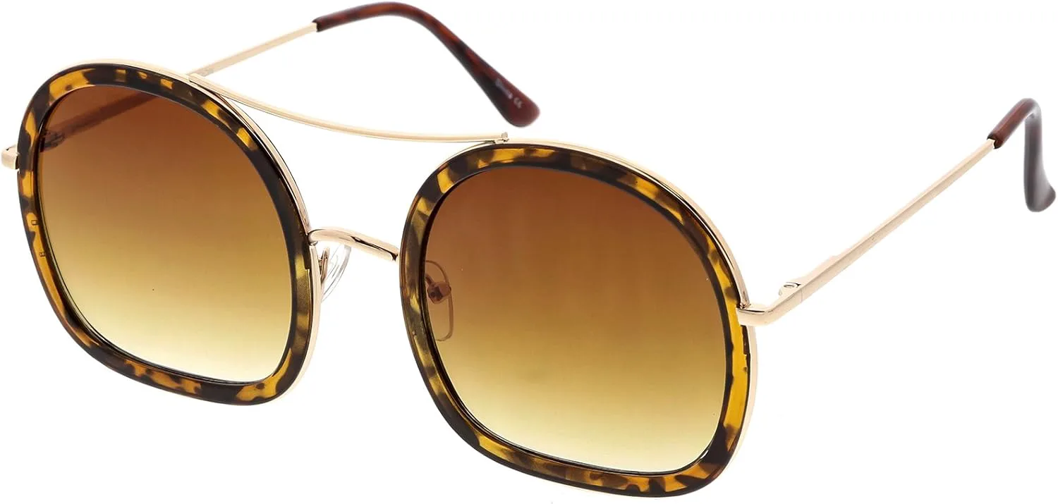 

Солнцезащитные очки zeroUV Oversize с двойной перекладиной, тонкими металлическими дужками, плоскими линзами и круглыми линзами, диаметр 58 мм, Tortoise Gold / Amber