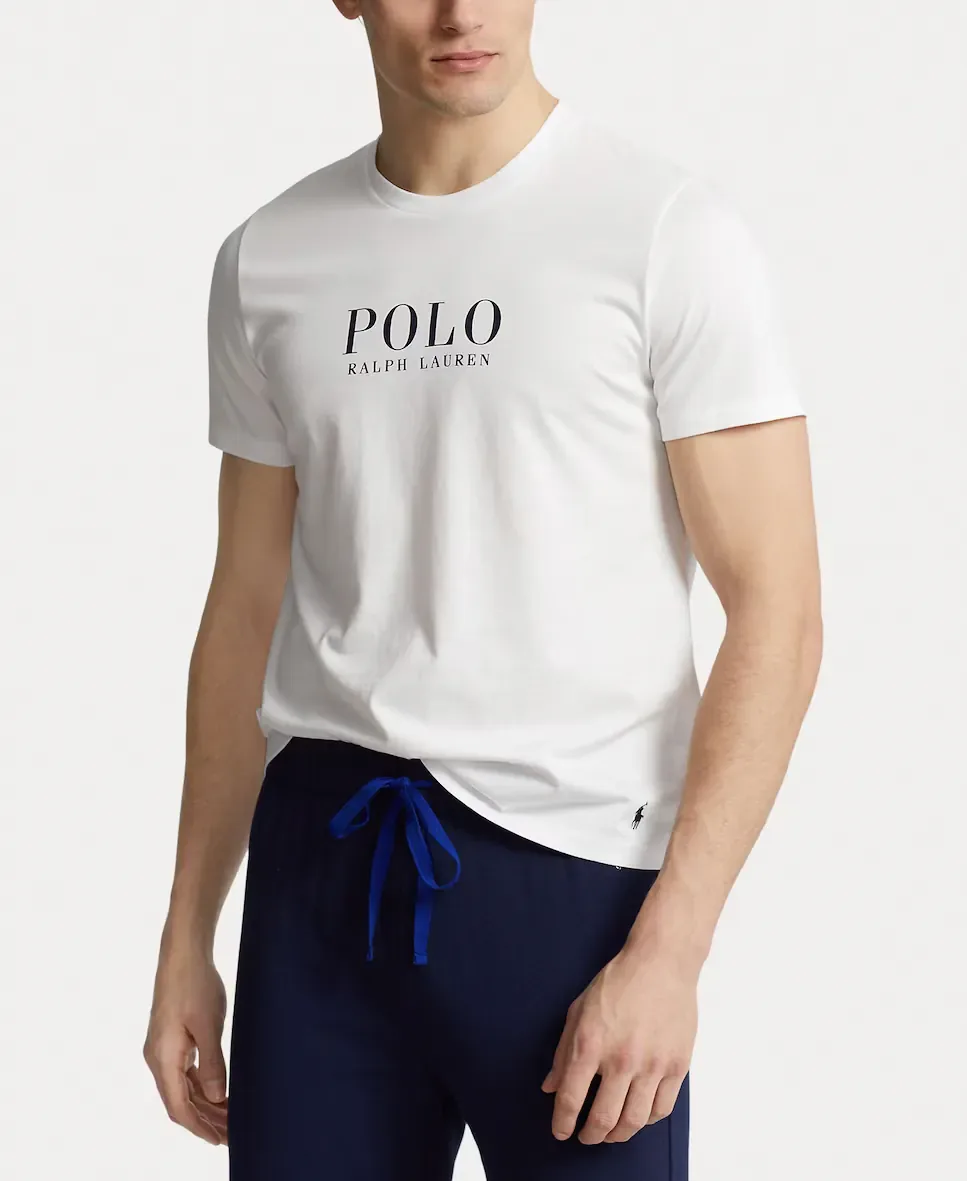 Мужская пижамная футболка из хлопкового трикотажа с логотипом Polo Ralph Lauren, белый