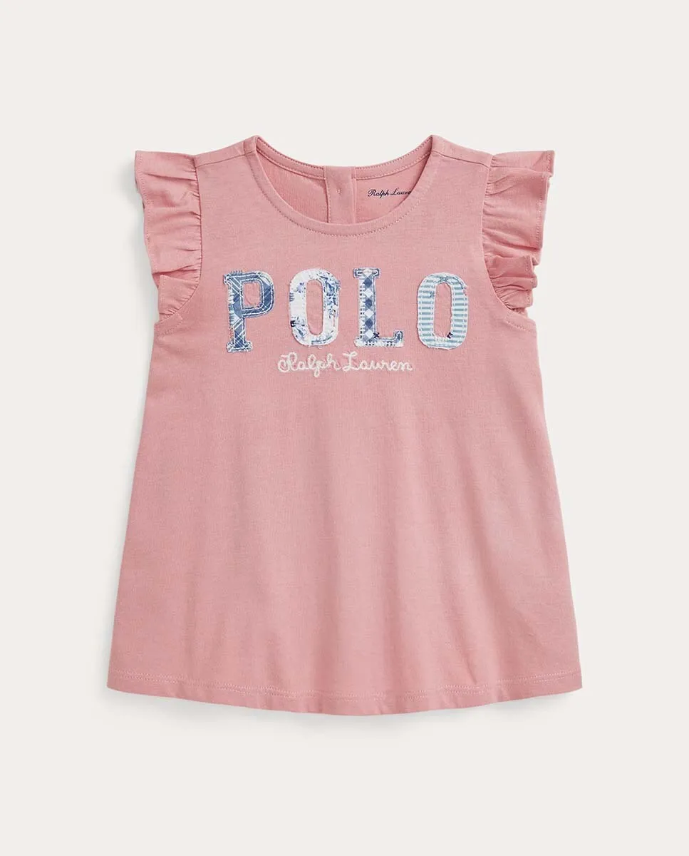 

Розовая хлопковая футболка для девочки Polo Ralph Lauren