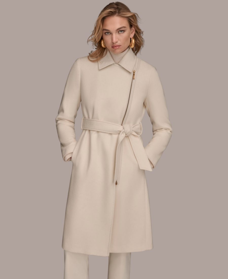 

Женское пальто с воротником-стойкой и поясом Donna Karan New York, Ivory