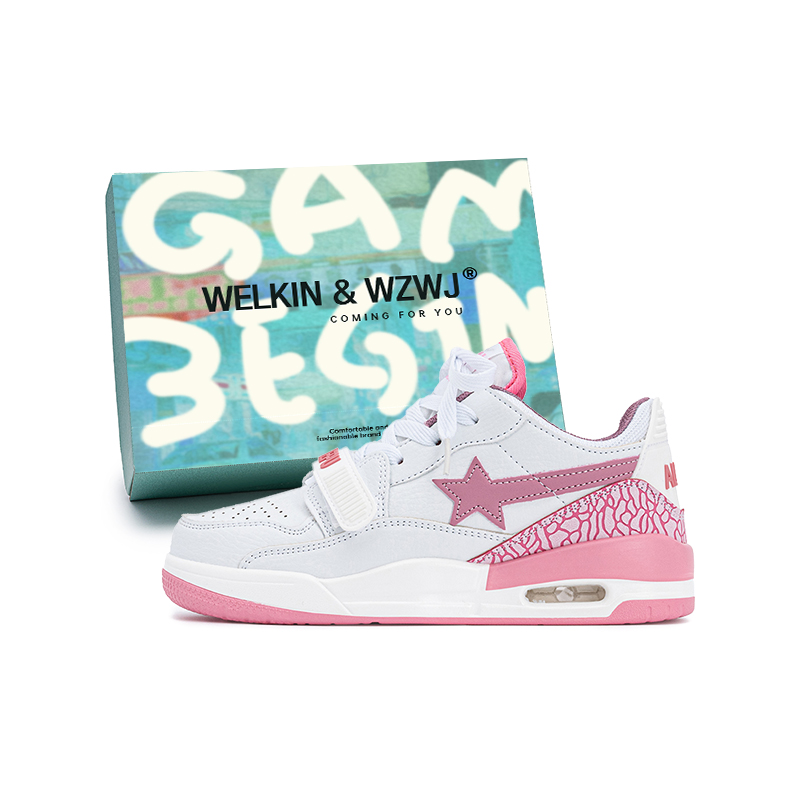 

WELKIN&WZWJ Коллекция Stars, белые кроссовки противоскользящие увеличивающие рост низкие скейтборд обувь унисекс бело-розовые, цвет White Pink