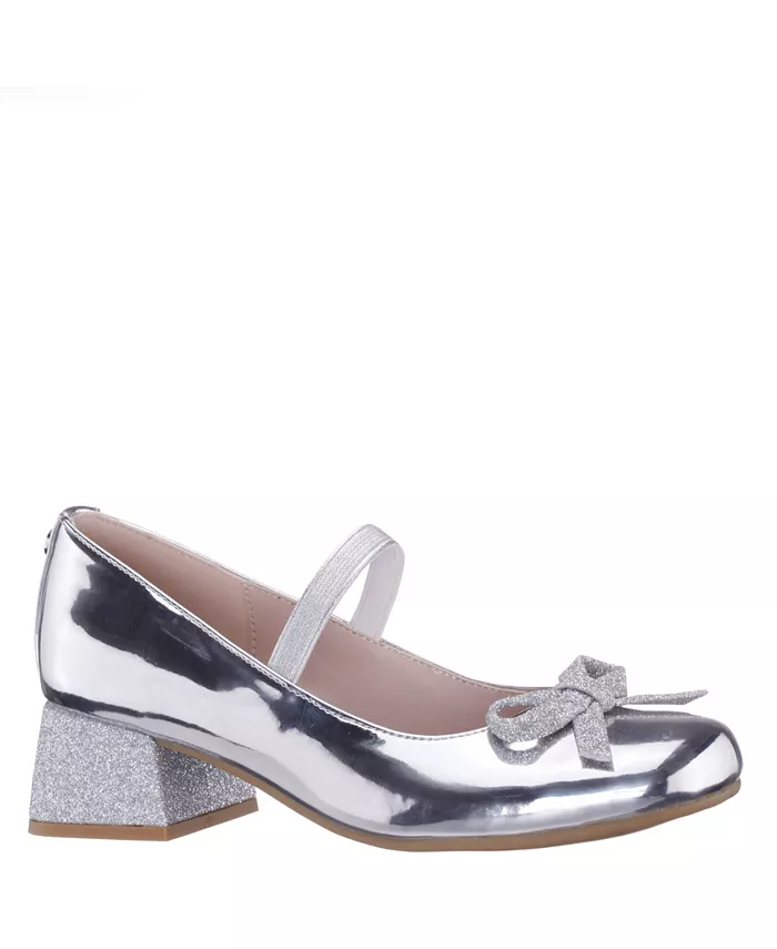 

Большие девочки Mary Jane квадратный носок модельная туфля Nina, серебро