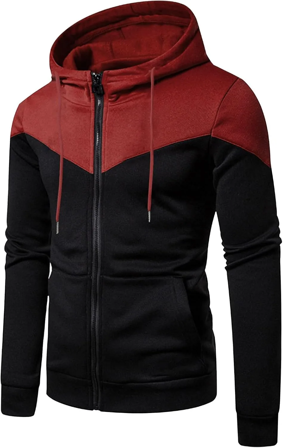 

Мужская худи с капюшоном на молнии Slim Fit, цветной блок QUNPIU