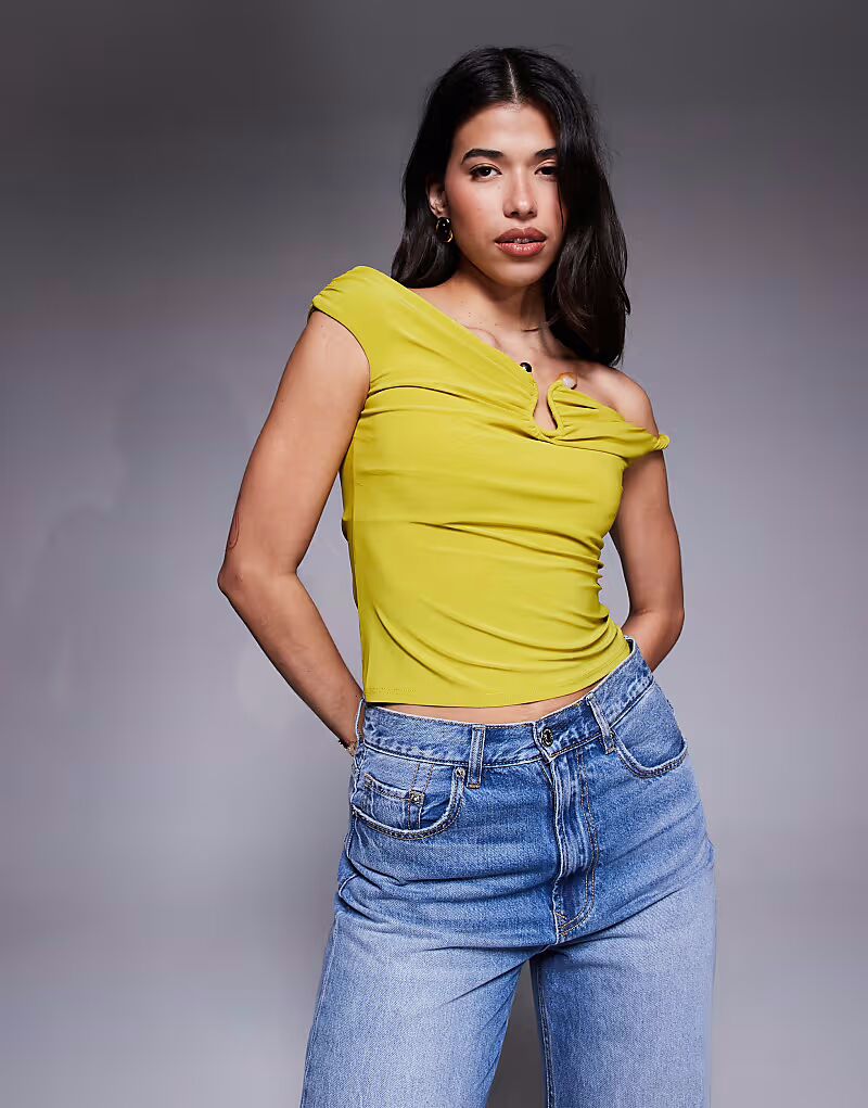 

Асимметричный топ River Island с перекрученными бретельками цвета лайма