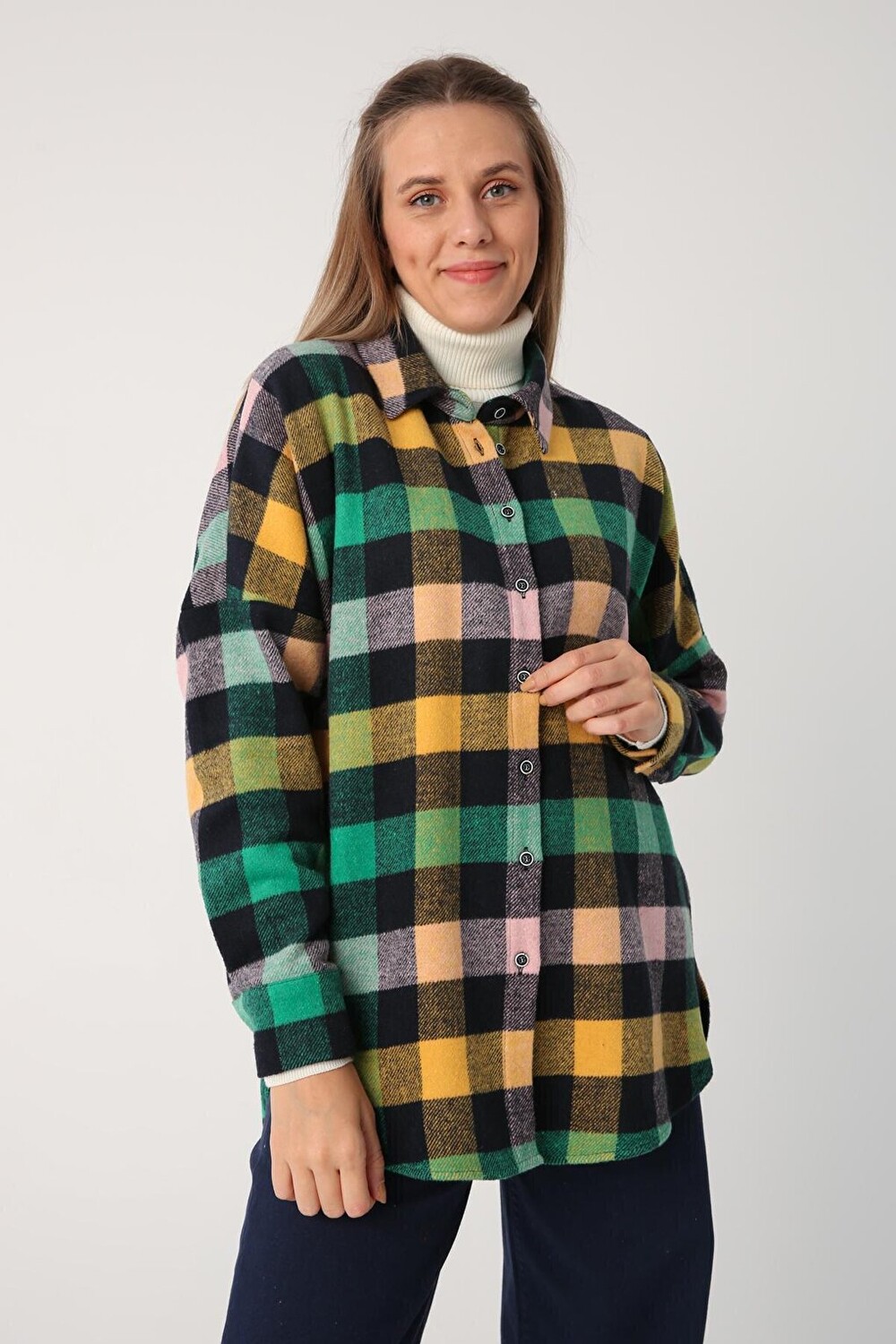 

Зелено-темно-синяя туника-рубашка-рубашка Oversize Lumberjack ALL DAY