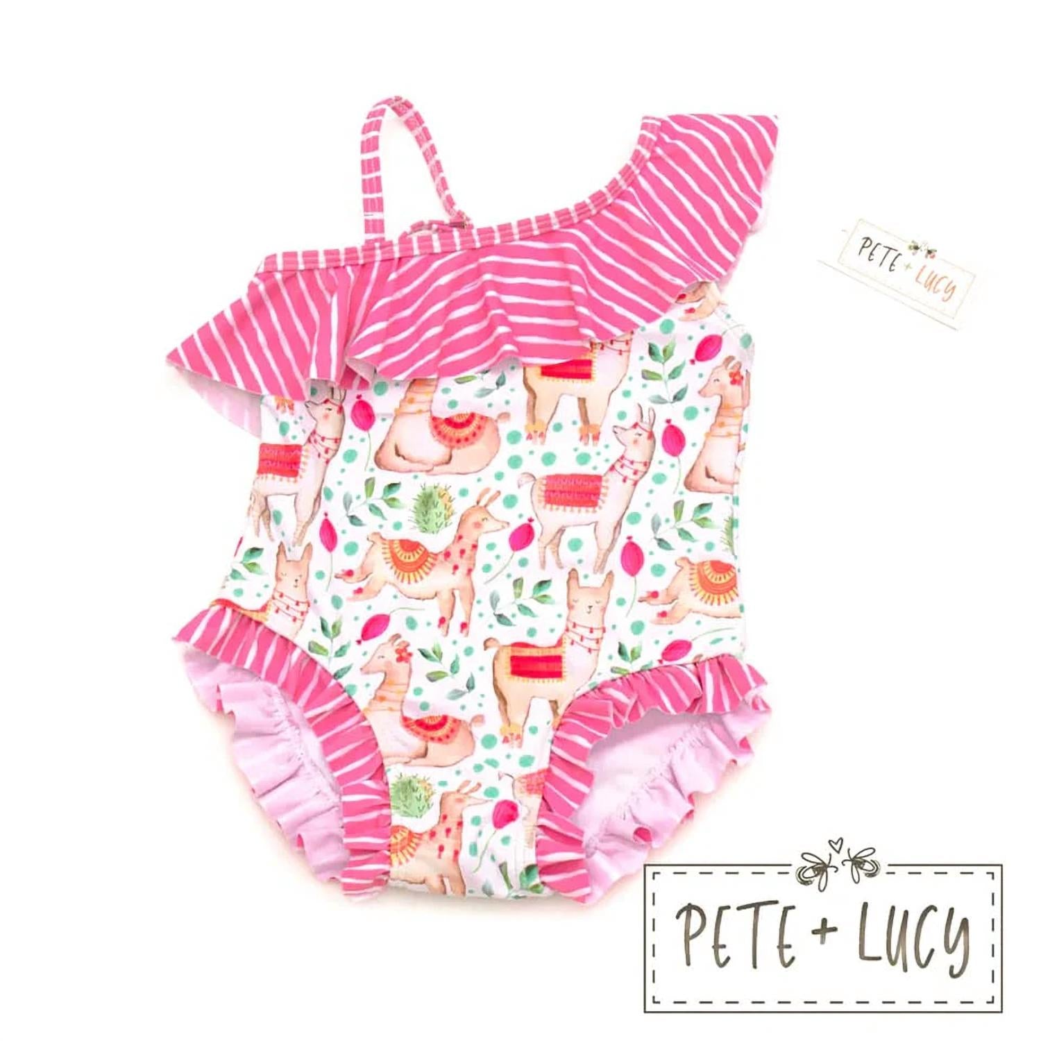 

Слитный купальник для девочек Sweet Llamas в белом/розовом цвете Pete + Lucy