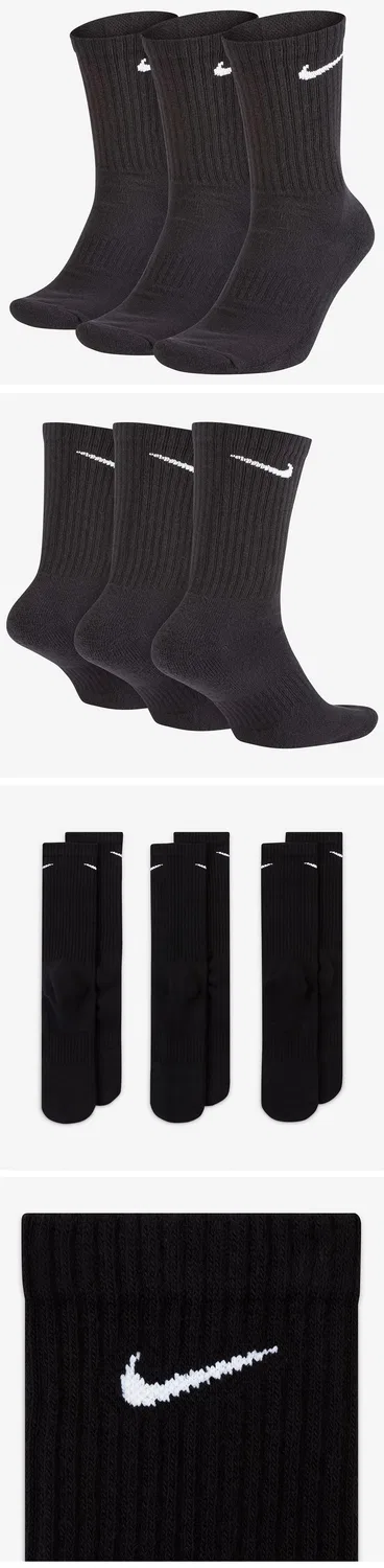 Женские чёрные носки средней длины Everyday Cushion Training Crew (3 пары) от Nike — фото 2