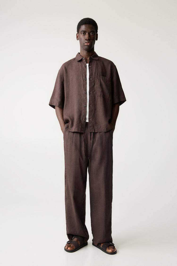 

100% льняные джоггеры Pull And Bear, коричневый
