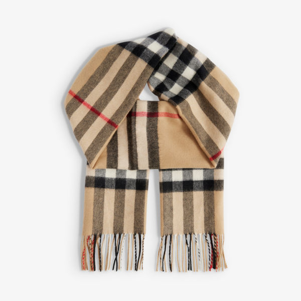 

Кашемировый шарф Giant Check с бахромой Burberry, бежевый