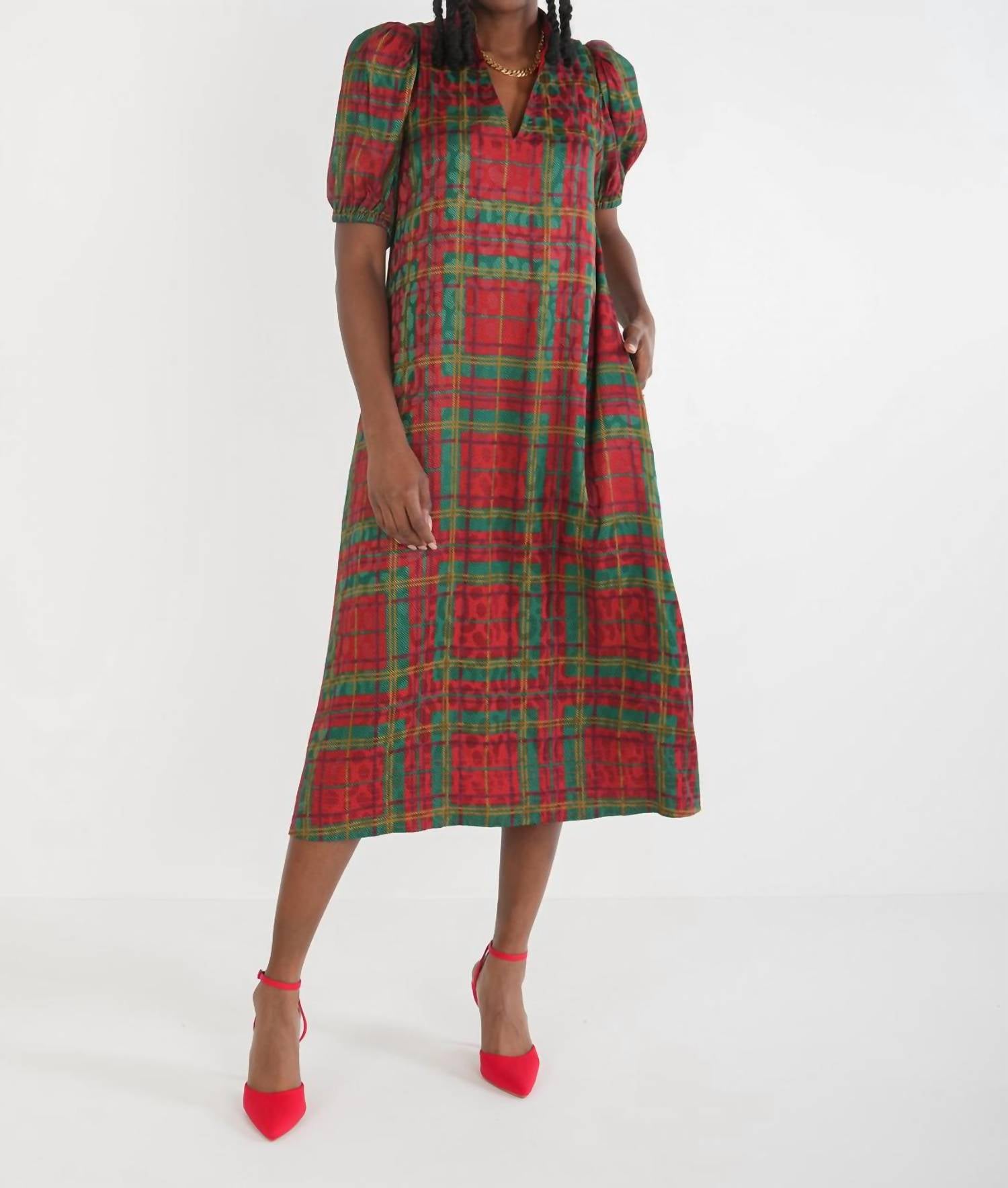

Платье миди Hampton в клетку Cheetah Emily McCarthy, цвет tartan cheetah