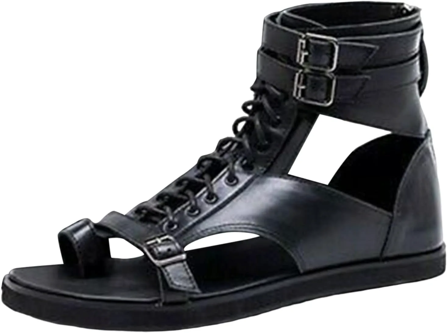 

CsgrFagr Мужские сандалии Высокие кожаные римские сандалии с зажимом на пальце Модная обувь Мужские сандалии на ремешках (Черный, 10) No Brand