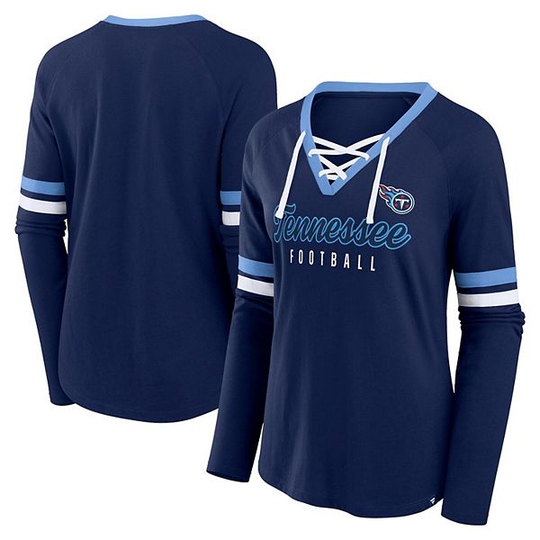 

Женский топ с длинными рукавами и шнуровкой navy tennessee titans won and done Fanatics