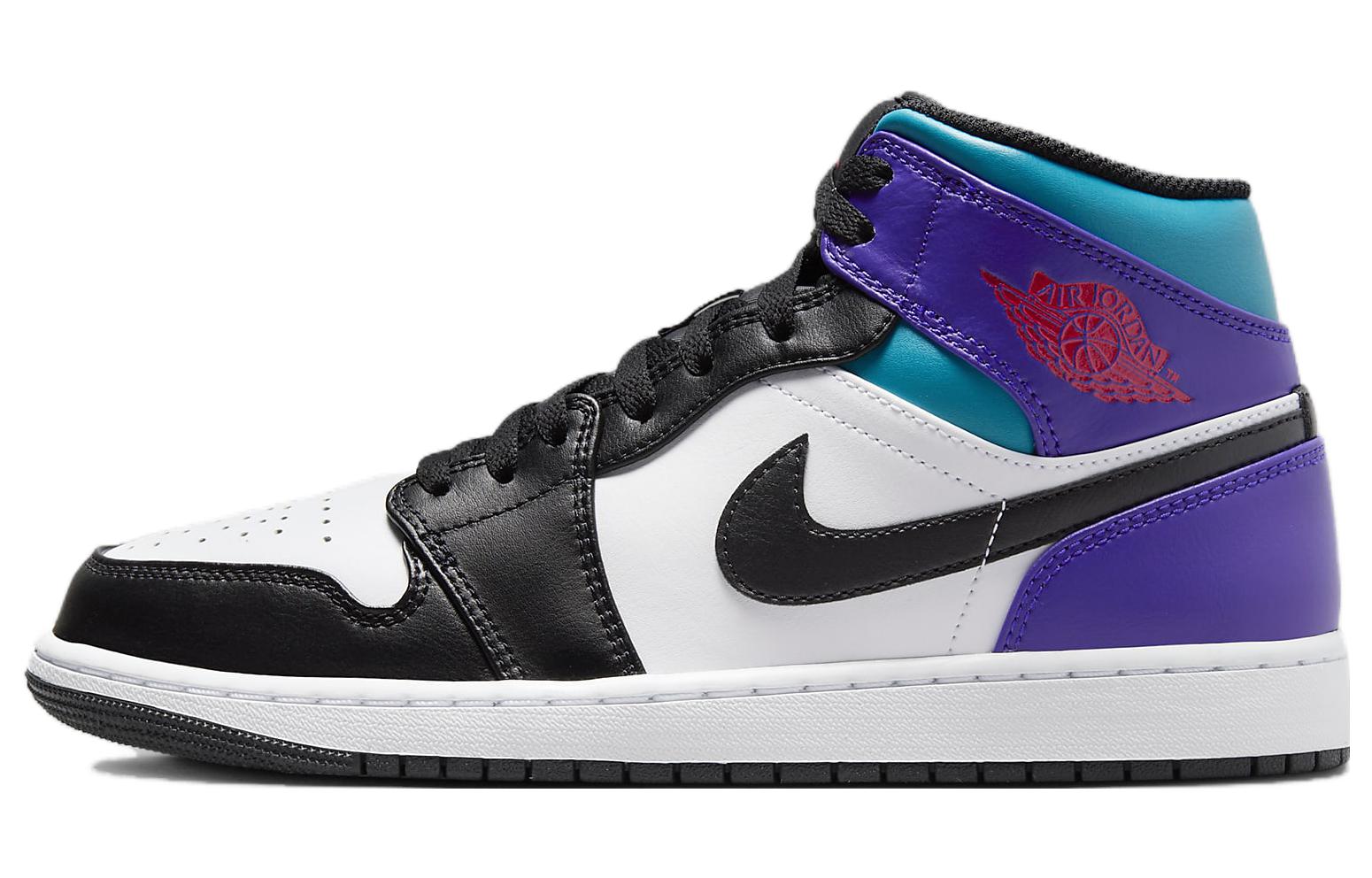 

Кроссовки 1 Mid Aqua Jordan, черный/белый/фиолетовый