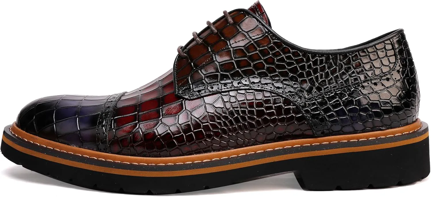 

Мужские пенни-лоаферы, кожаные оксфорды деловые броги, узор под крокодила ChrisLOOK, коричневый