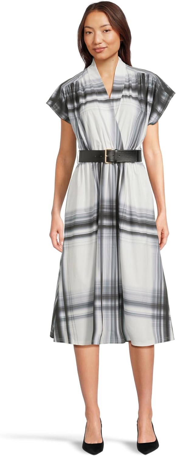 

Женское дорожное платье Calvin Klein с короткими рукавами и принтом, с поясом, Black Multi