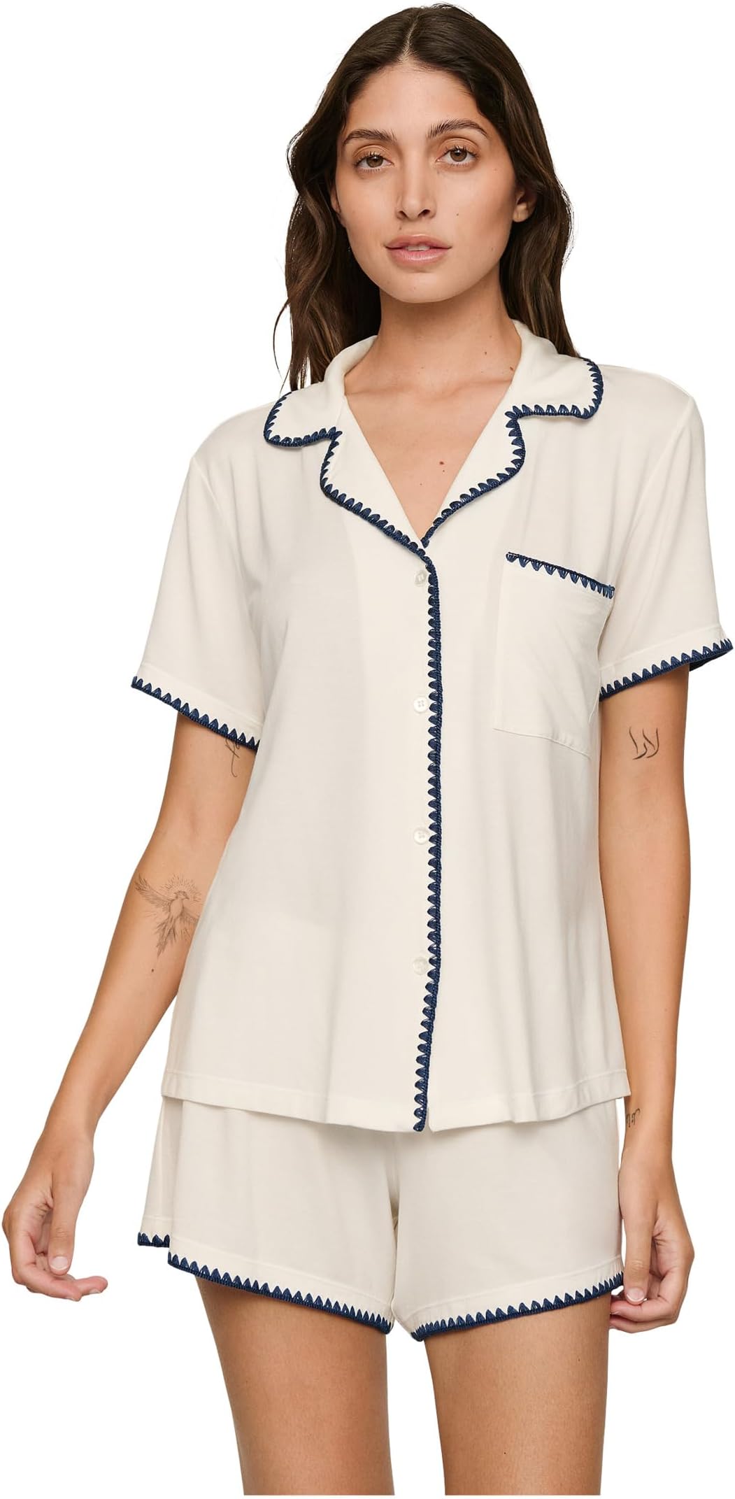 

Пижама Eberjey Frida Relaxed Shorts Pj Set, цвет Ivory/Navy