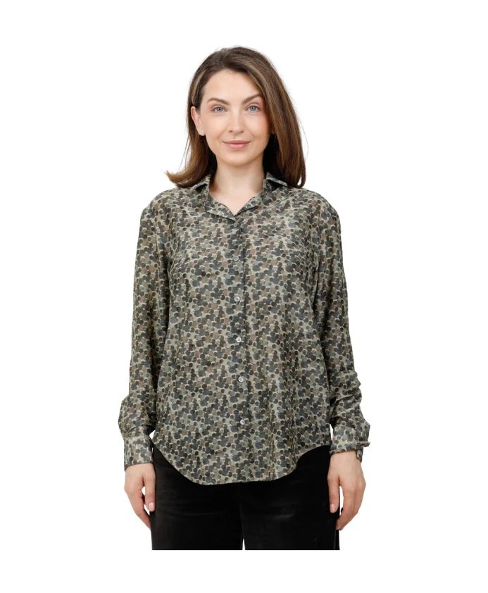 

Рубашка из люрекса, имитирующая кожу, с принтом. Caliban, мультиколор