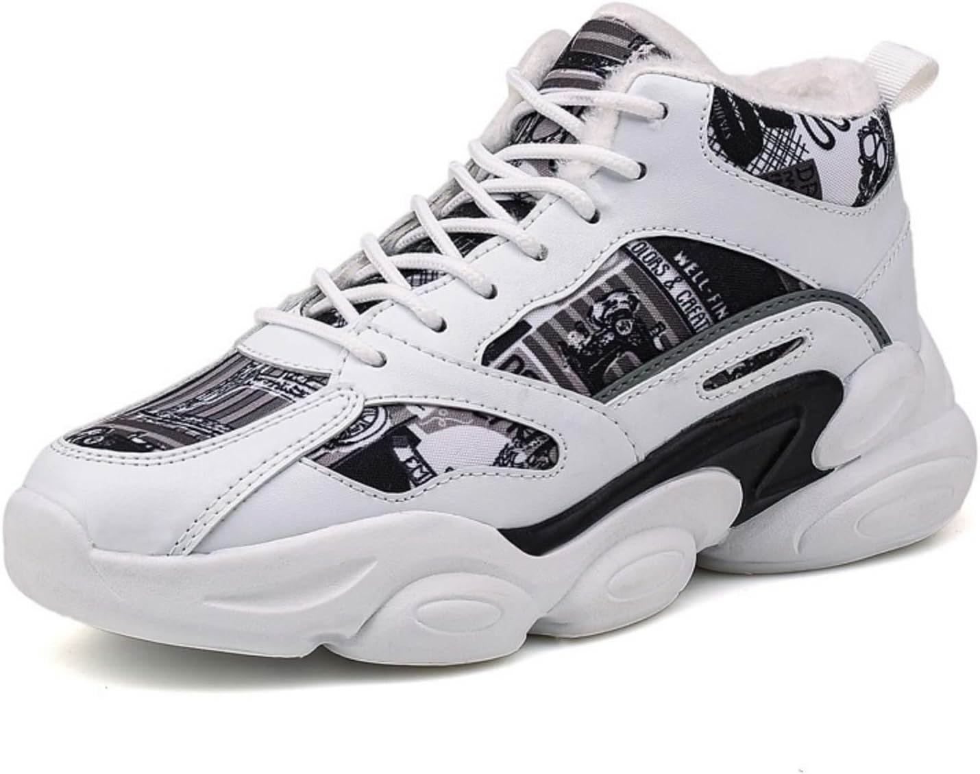 

Мужские высокие кроссовки с флисовой подкладкой, теплые, с толстой подошвой в уличном стиле, стильные и удобные, подходят для повседневной носки зимой и городских путешествий Khwfjas, белый/черный