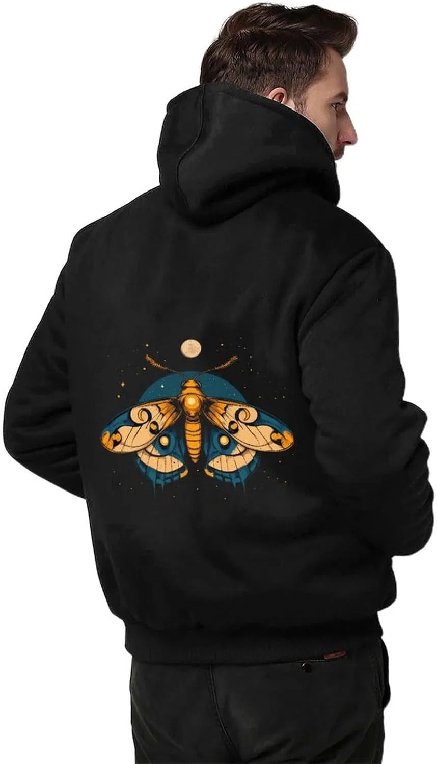 Мужская толстовка на молнии с капюшоном Moth Moon, флисовая куртка, зимняя теплая одежда — фото 2