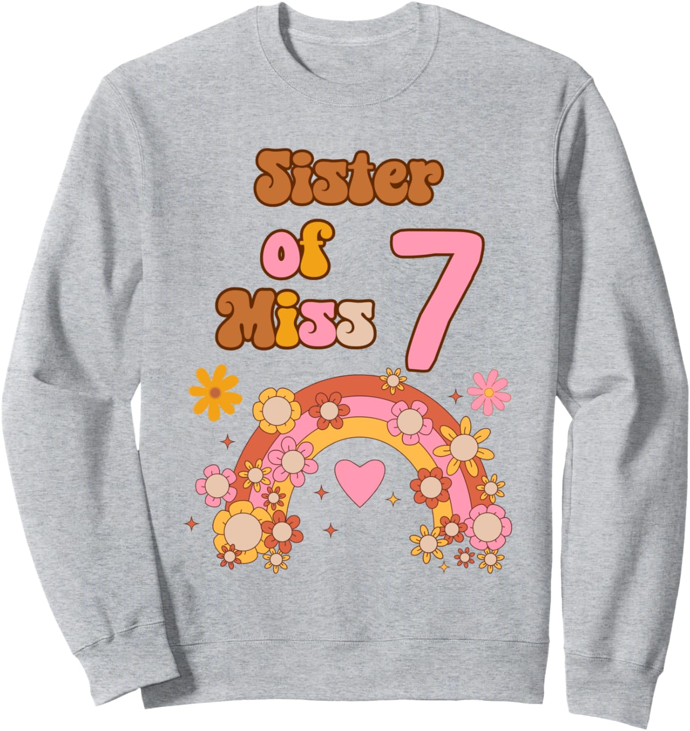 

Толстовка с надписью «Сестра мисс 7, стильная хиппи, тема 70-летия» для вечеринки в честь 7-летия Family Look Groovy Hippie Party Decorations Gifts, серый