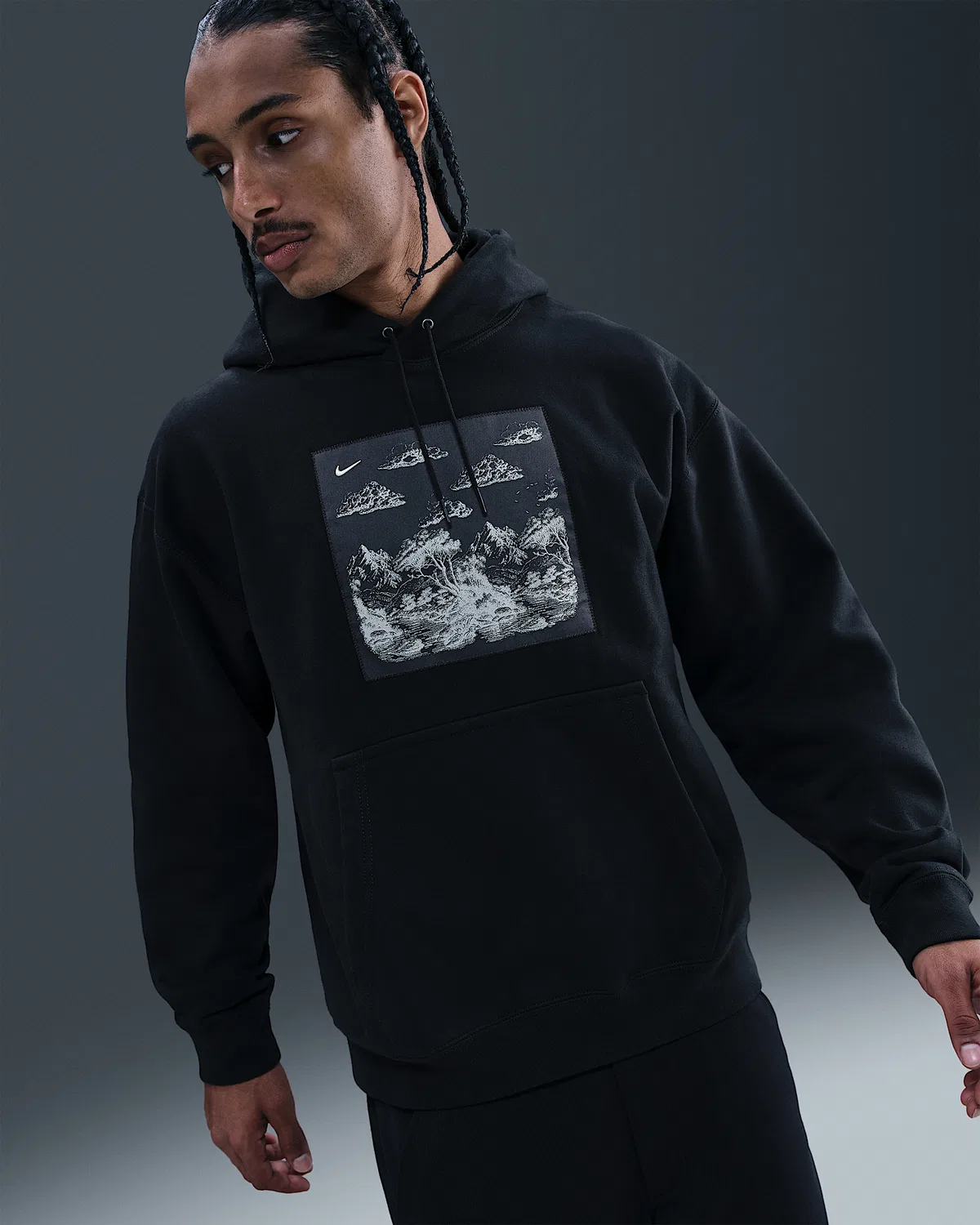 Мужская флисовая худи-оверсайз Nike Solo Swoosh, Black/Anthracite