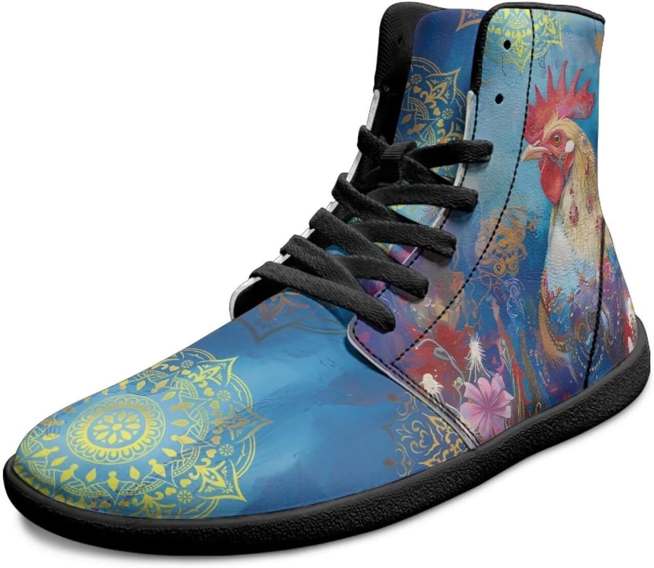 

Высокие мужские кроссовки для ходьбы босиком, противоскользящие, на шнуровке, с широким носком, повседневные, дышащие, для ходьбы и тренировок Xixirimido, Boho Flower Rooster