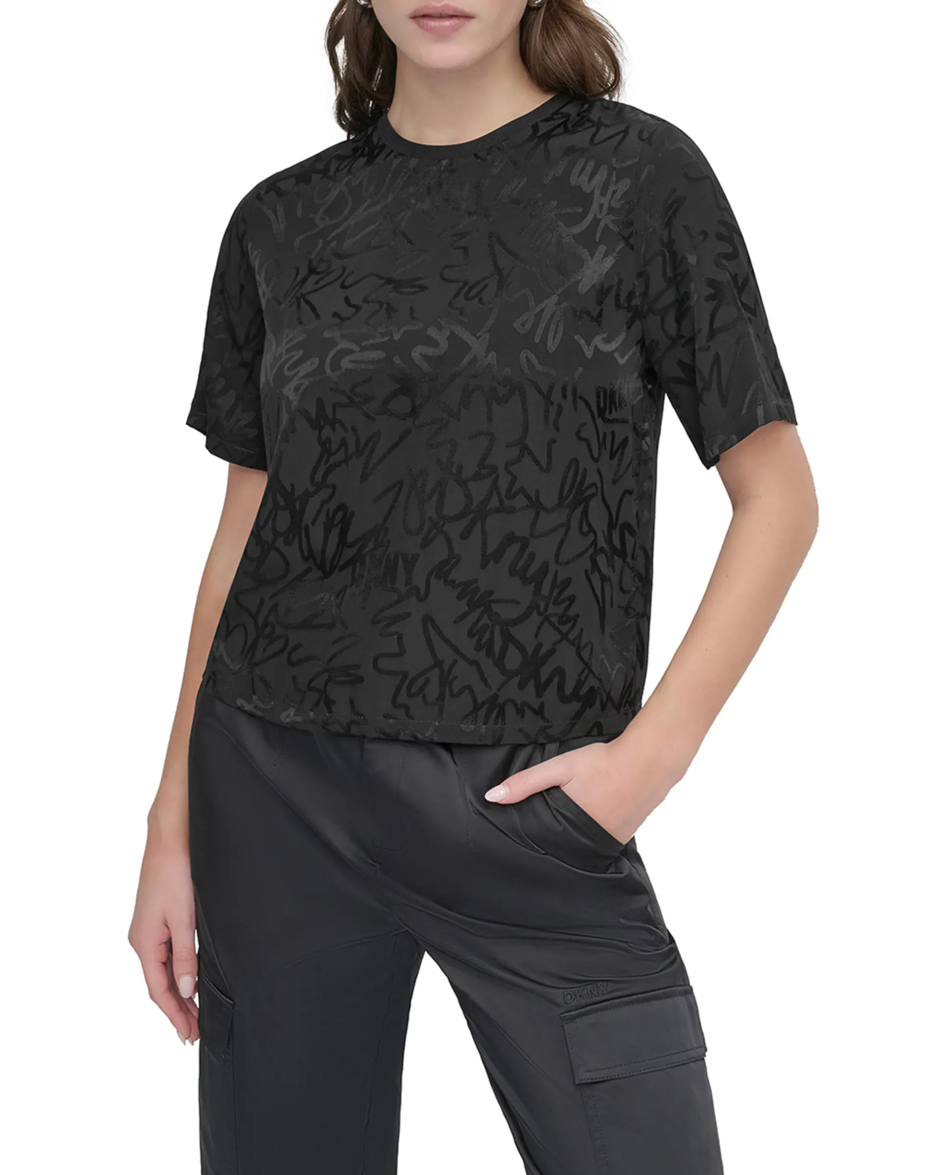 

Футболка с коротким рукавом и круглым вырезом с принтом DKNY, черный