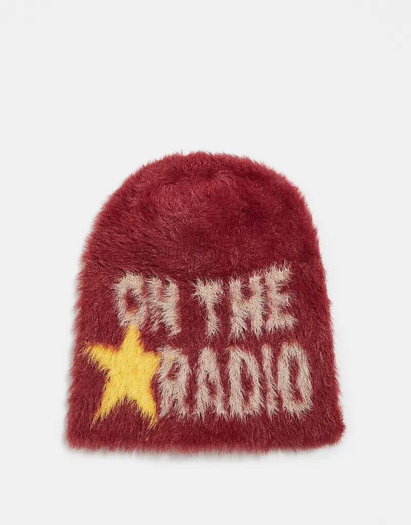 

Винтажная пушистая шапочка-бини унисекс Reclaimed Vintage со звездами красного цвета