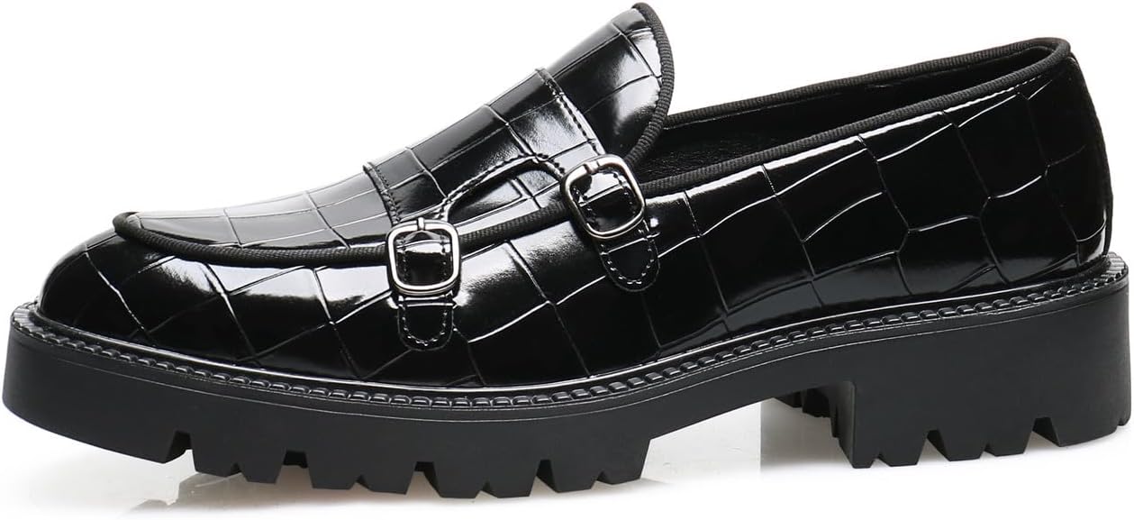 Мужские лоферы Santimon Loafers, повседневные, на каблуке, без шнурков, из лакированной кожи, с узором «шотландка», пенни-лоферы, смокинг, туксо, свадебные мокасины, официальная обувь для бизнеса и выпускного, черный — фото 2