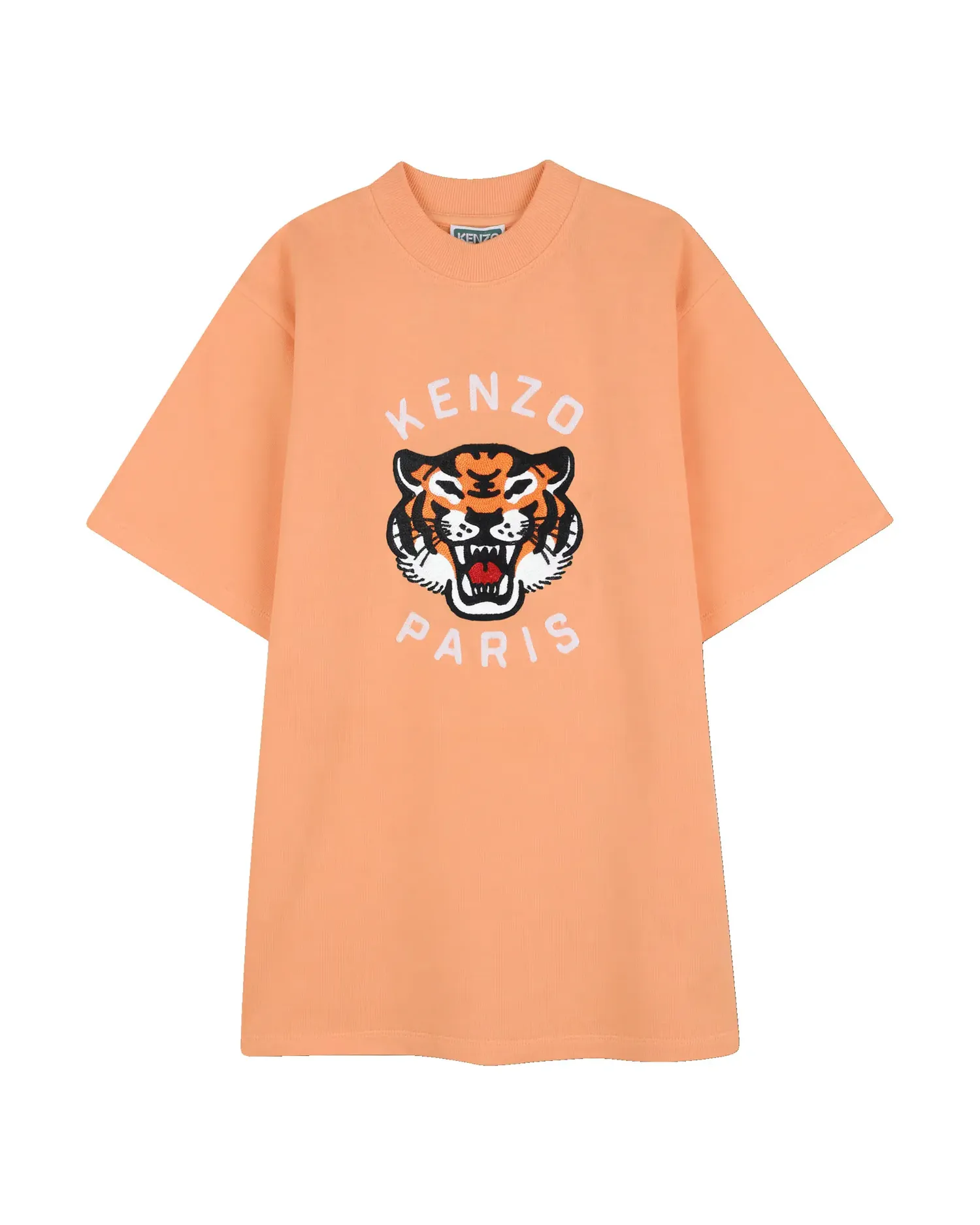 Детское платье с французским рукавом и рисунком спереди из хлопка Kenzo Kids, Natural
