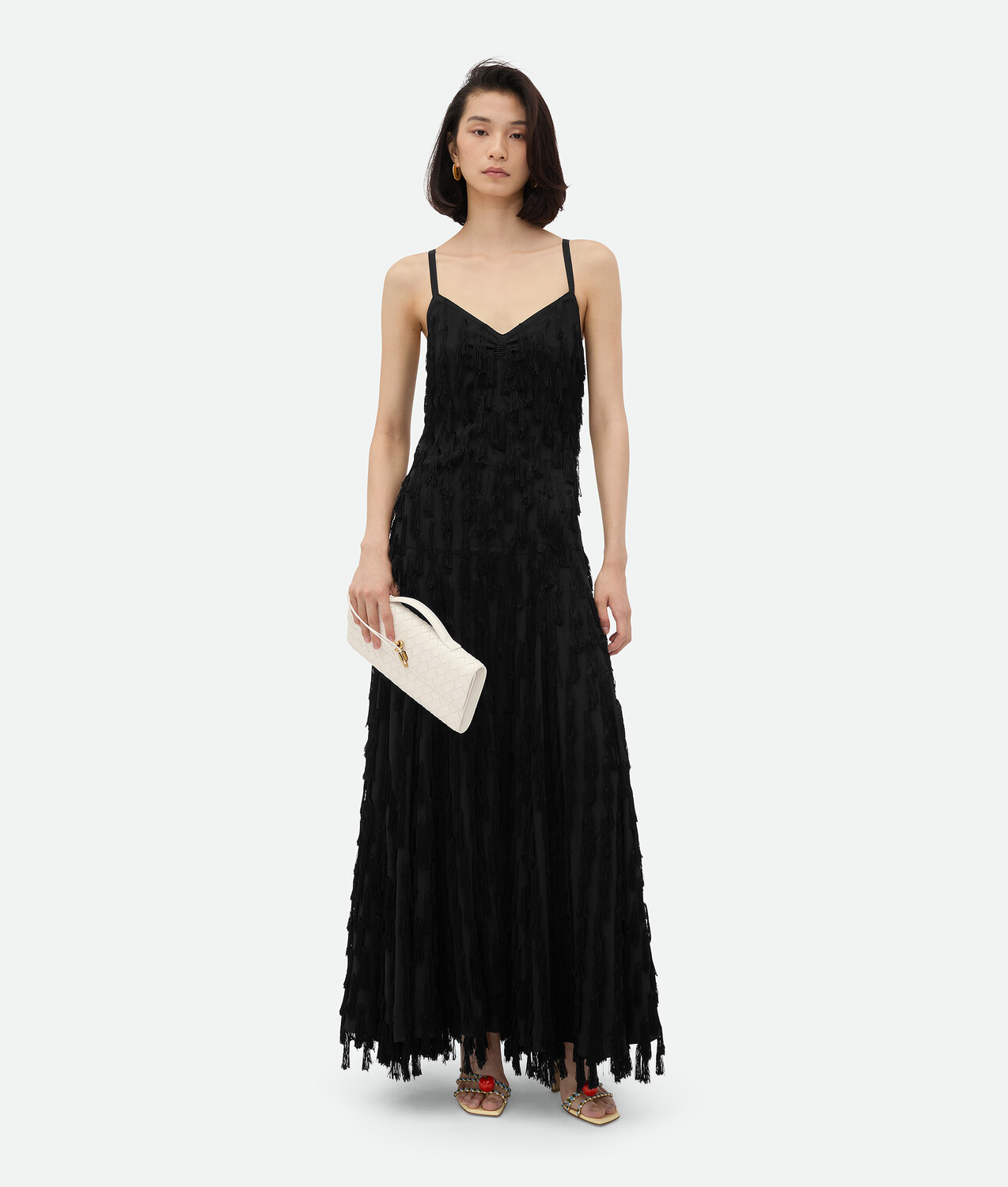 

Платье из крепа филь-купе с бахромой Bottega Veneta, черный