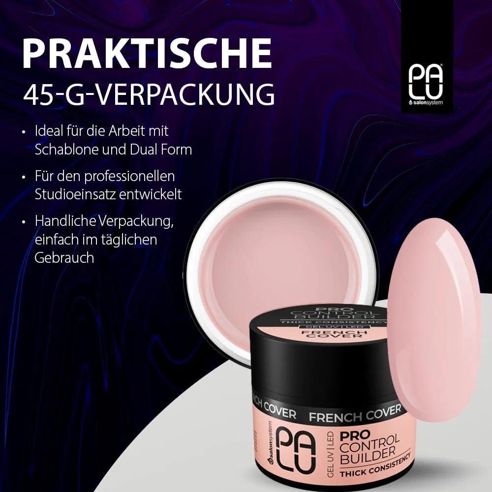 Трехфазный строительный гель для наращивания ногтей «Pro Control Builder Gel French Cover» 45 г от PALU Palu Salon System — фото 3