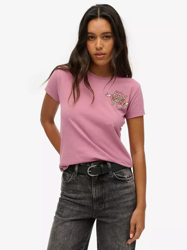 

Футболка Superdry Tattoo Rhinestone Fitted, цвет dusky orchid purple