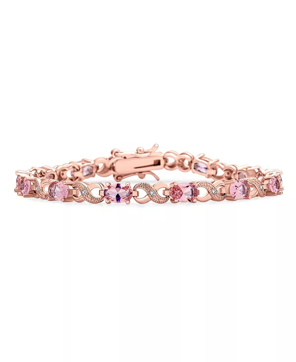 

Теннисный браслет с розовым овалом и кубическим цирконием 9 карат, романтичный любовный узел, символ бесконечности, покрытый розой Bling Jewelry, rose