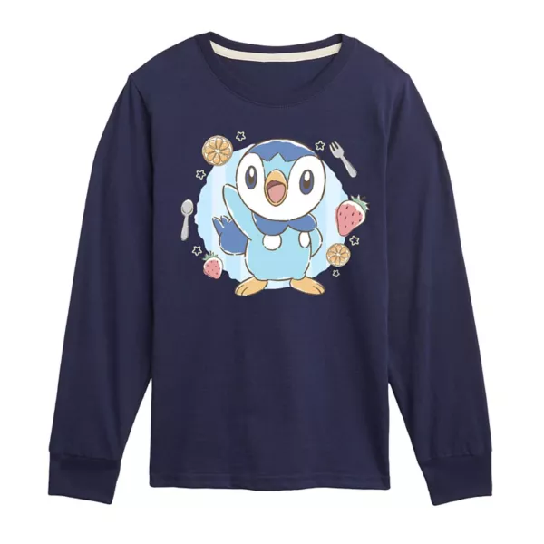 

Футболка с длинным рукавом Pokemon Cafe Piplup для мальчиков 8-20 лет Licensed Character, синий