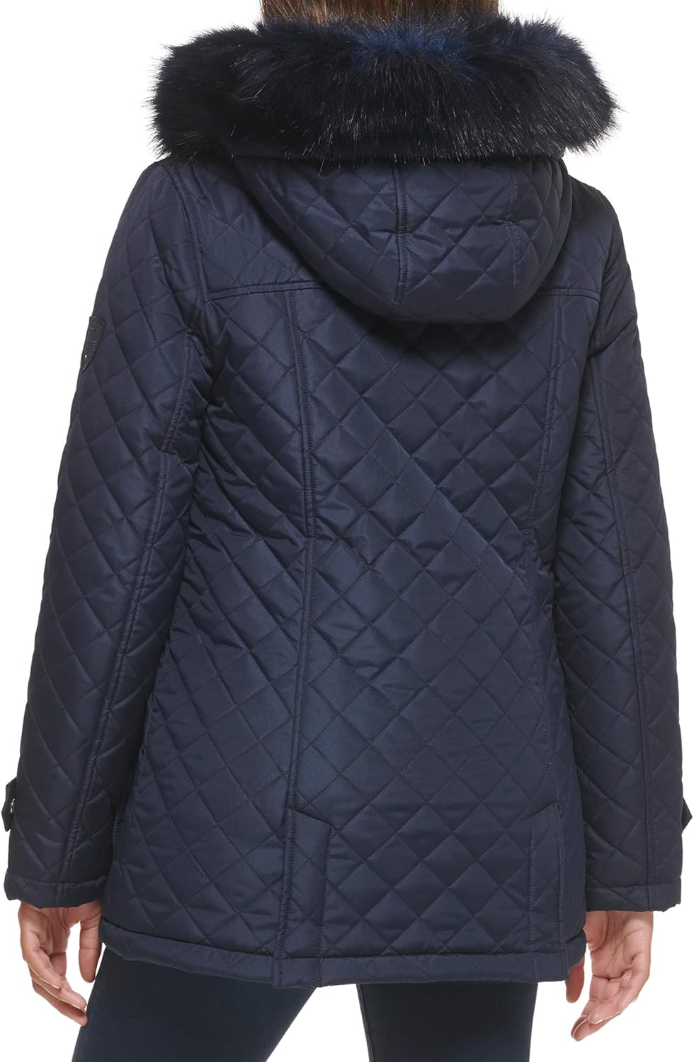 Женская стеганая куртка Tommy Hilfiger с меховым капюшоном и кнопками, Navy — фото 3