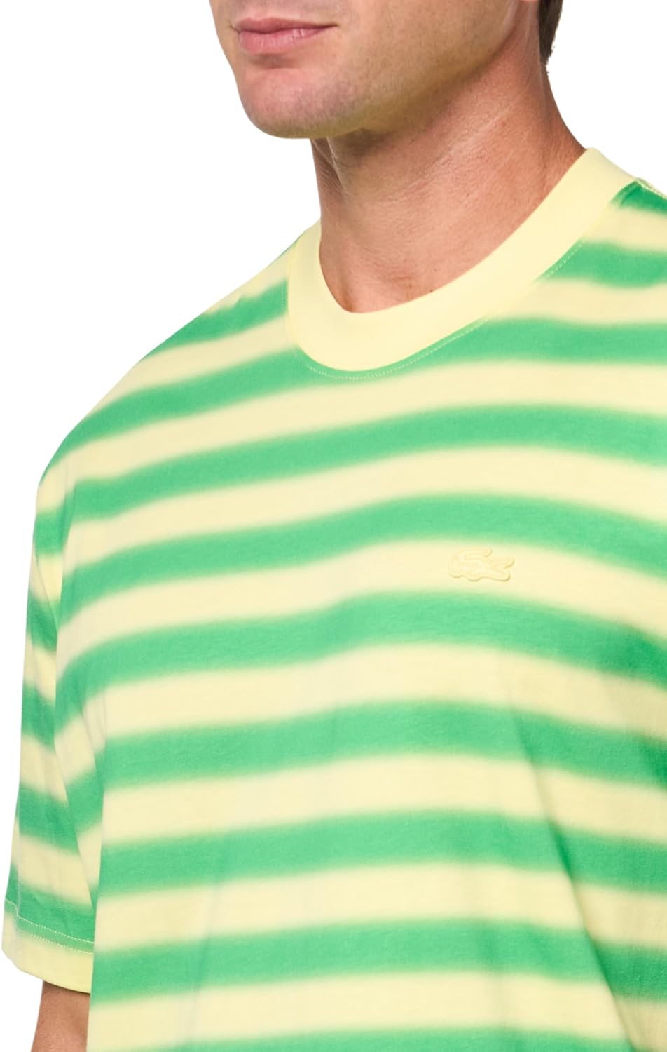 Мужская футболка Lacoste Classic Fit средней толщины в полоску Classic Fit, Calathea Green, Liamone Green, & Yellow — фото 3