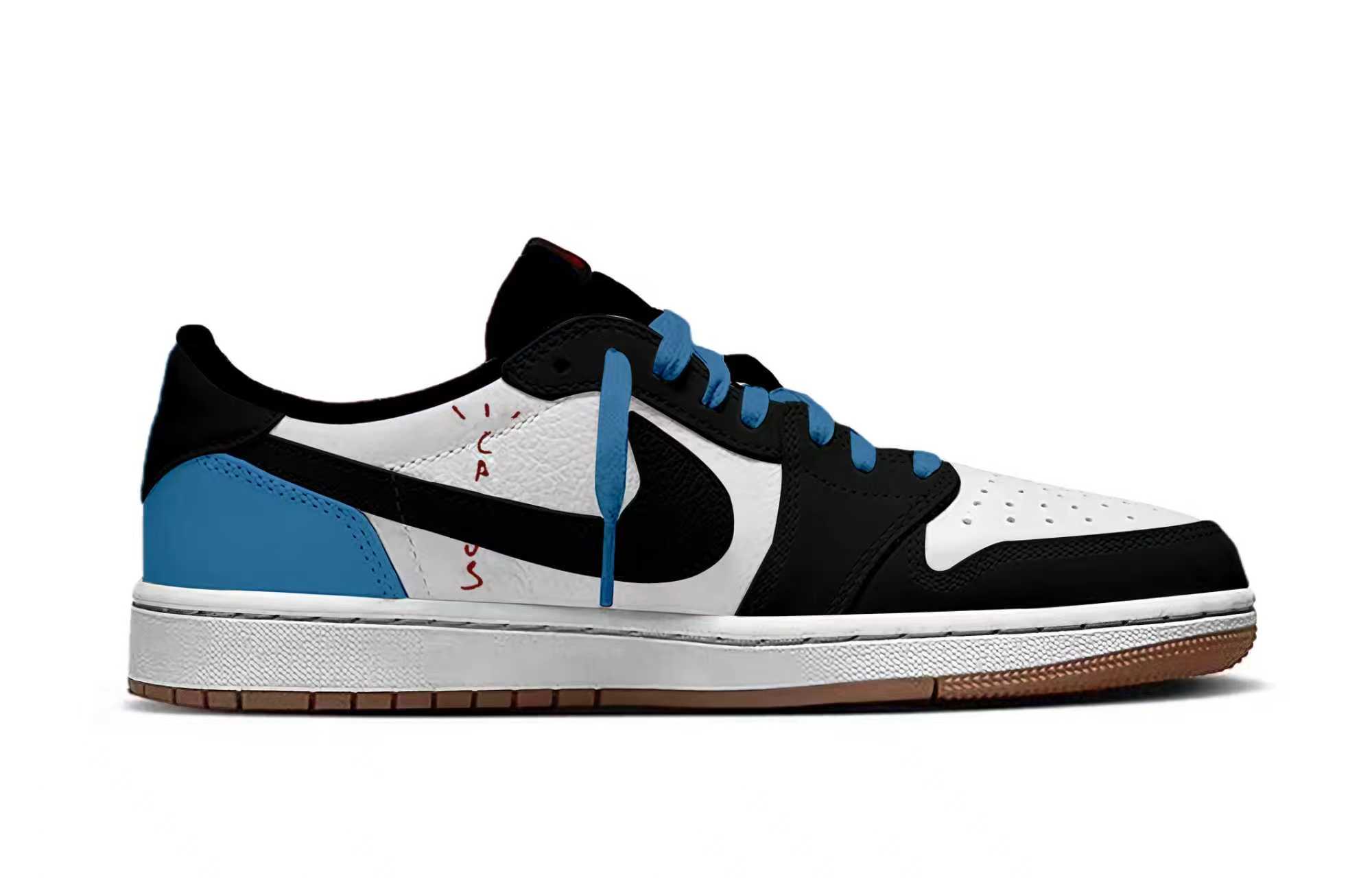 Кроссовки Travis Scott x Air 1 Lightning Travis Scott X AJ1 Low Jordan, черный белый синий — фото 4