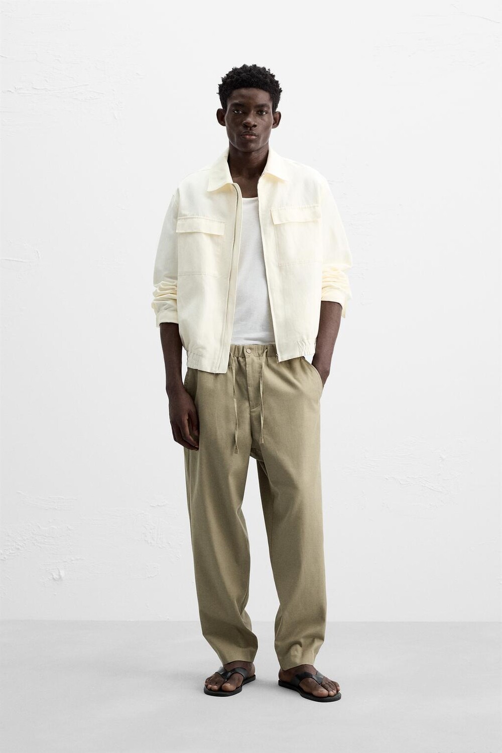 

Брюки из хлопка и льна ZARA, кэмел