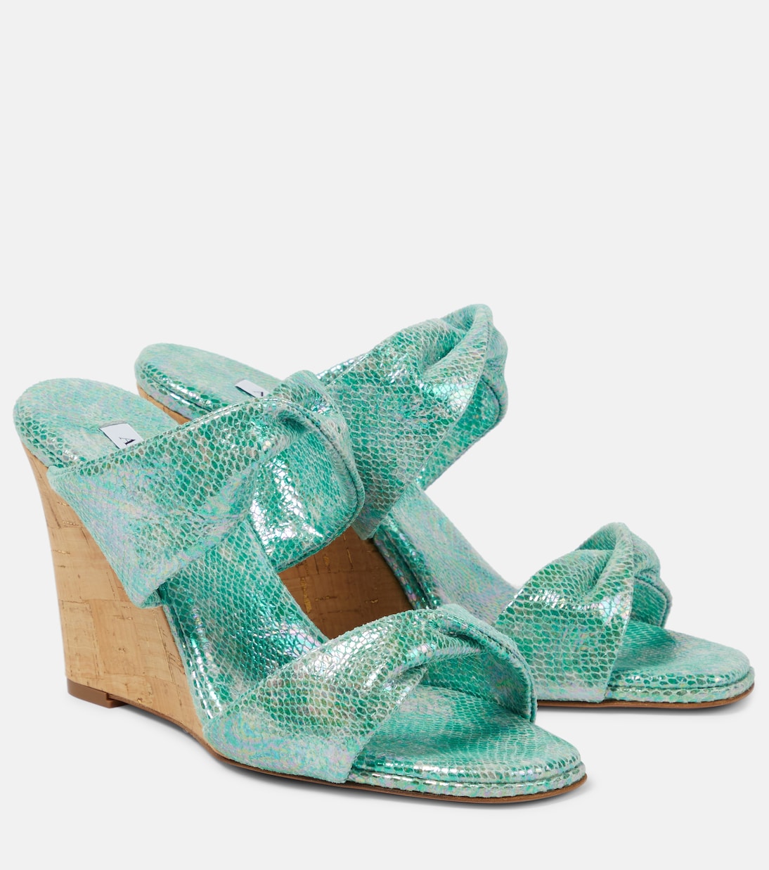 Мюли Twist из металлизированной кожи на танкетке Aquazzura, Sparemint
