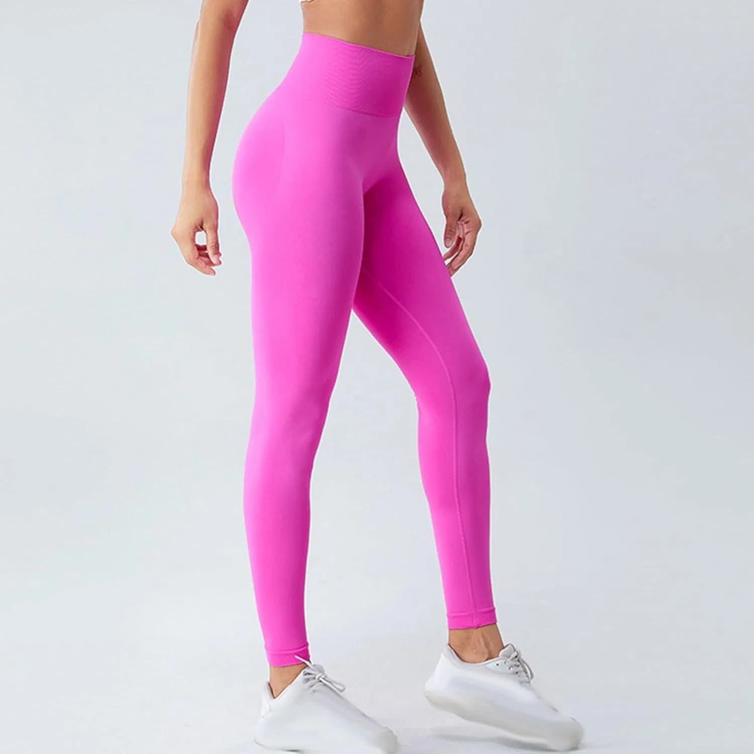 Спортивные леггинсы, высокие, бесшовные, Hot Pink — фото 2