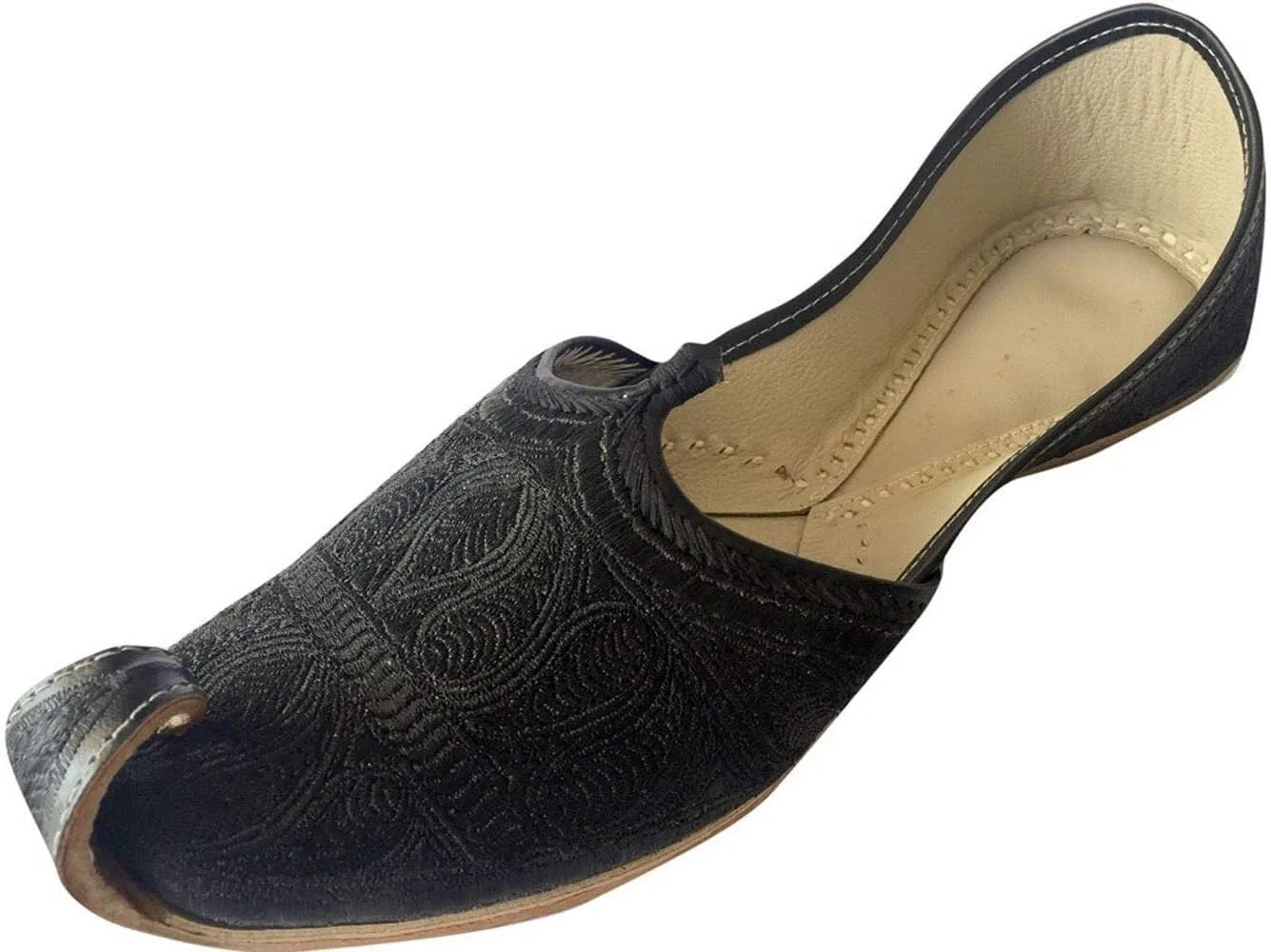 Step n Style Мужские черные туфли-лодочки в пакистанском стиле с вышивкой золотой нитью (Zari Khussa), пенджабские джутти