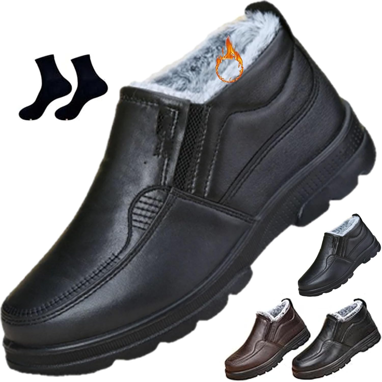 

Мужские теплые лоферы GHTRHSB с меховой подкладкой, уютные кожаные ботинки с мехом, повседневные зимние ботинки-лоферы на ножку, удобные, наружные, противоскользящие, водонепроницаемые зимние ботинки для среднего и пожилого возраста, серый