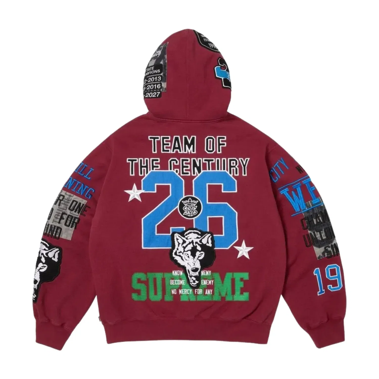 Толстовка Supreme SS26 Warriors с аппликацией и капюшоном на молнии, красный — фото 3