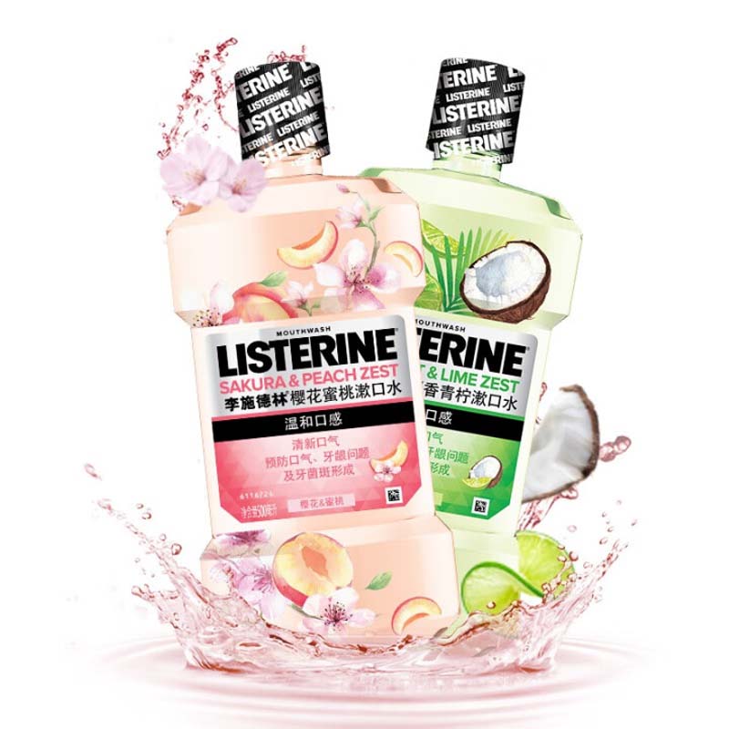 Listerine Ополаскиватель для полости рта Cherry Blossom Peach Coconut Lime освежающий дыхание и удаляющий зубной налет 500мл+500мл — фото 2