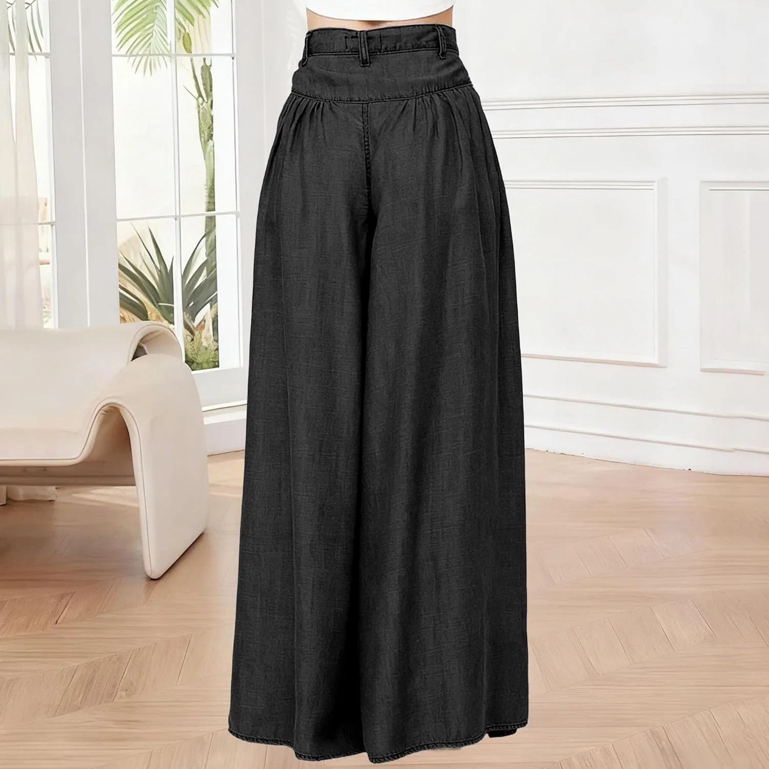 Джинсы широкие Womens High Waist Button Jeans Wide Leg Zipper Flared Denim Pants Loose Fit Pocket Casual Jeans, черный — фото 3